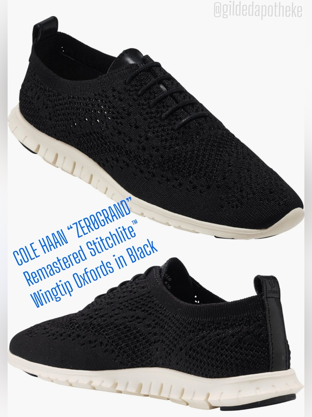 COLE HAAN “ZERØGRAND” Black Knit Lace-Up Oxford Sneakers